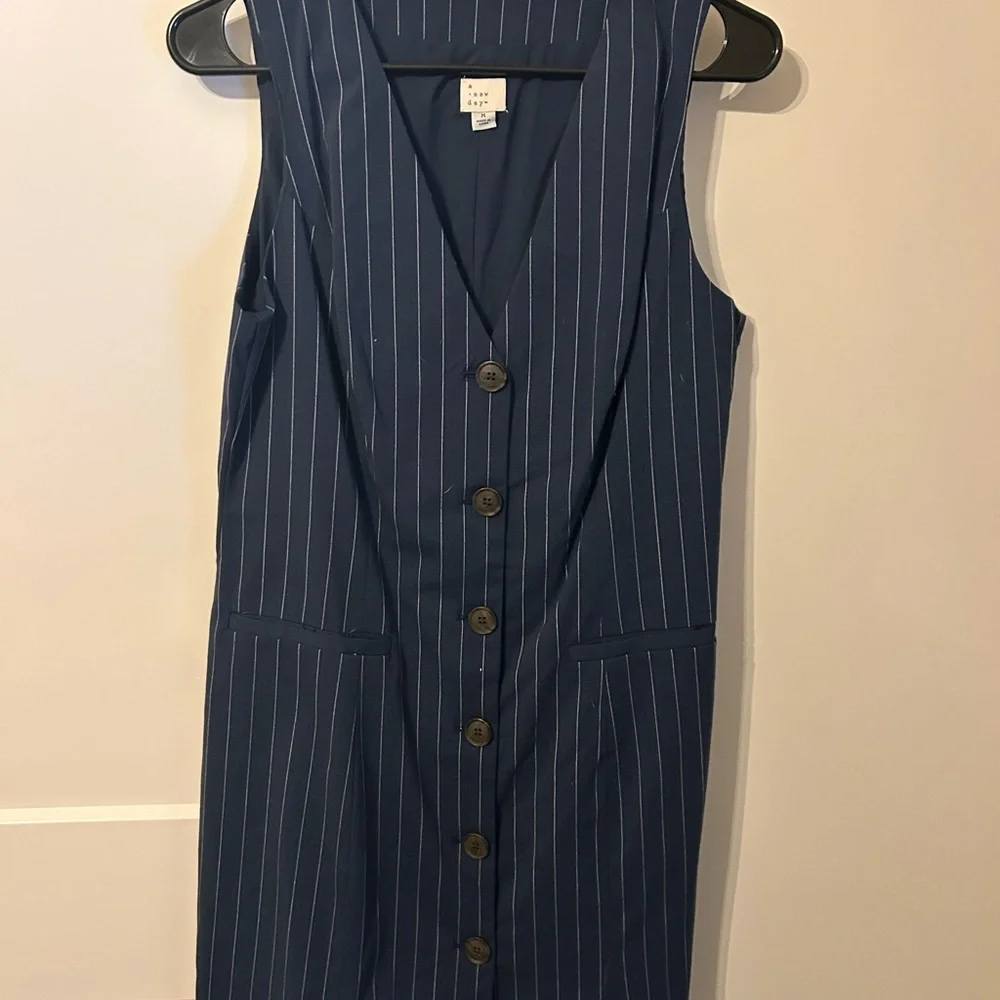 A New Day Navy Pinstripe Vest Dress - Picture 2 of 6
